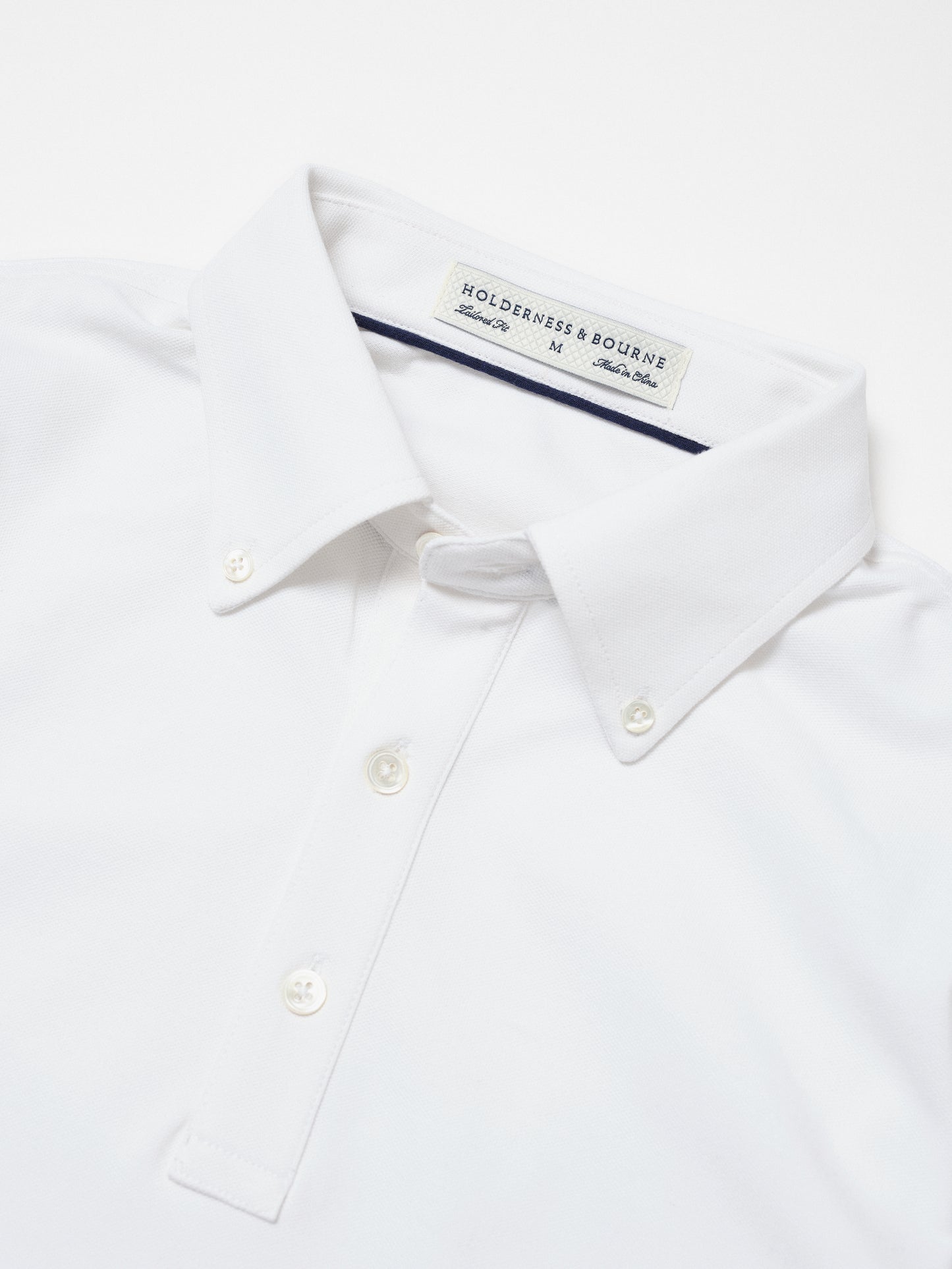 Holderness & Bourne Long Sleeve Pique Polo Shirt in White
