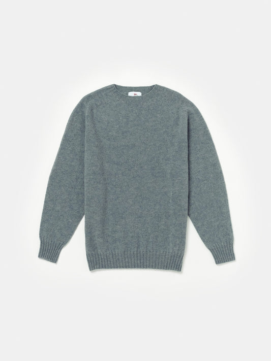 Shetland Wool Crewneck Sweater in Verdigris
