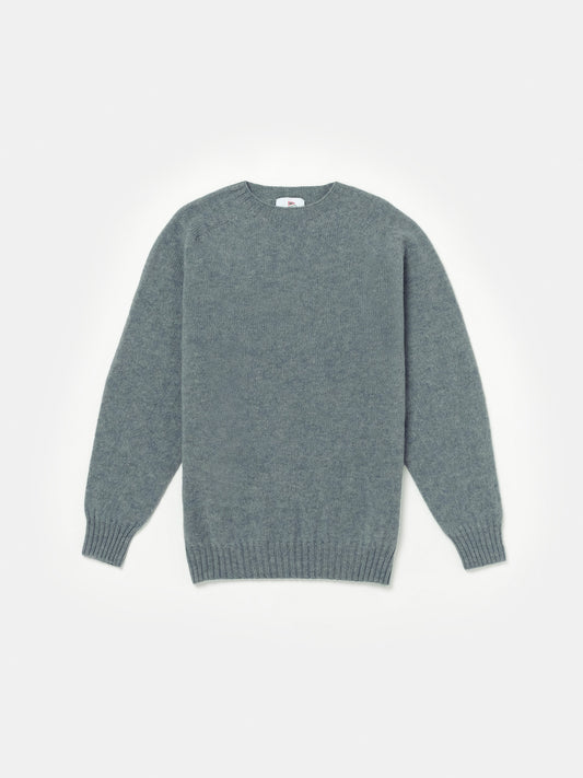 Shetland Wool Crewneck Sweater in Verdigris