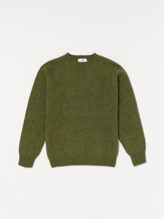 Shetland Wool Crewneck Sweater in Olive Grove